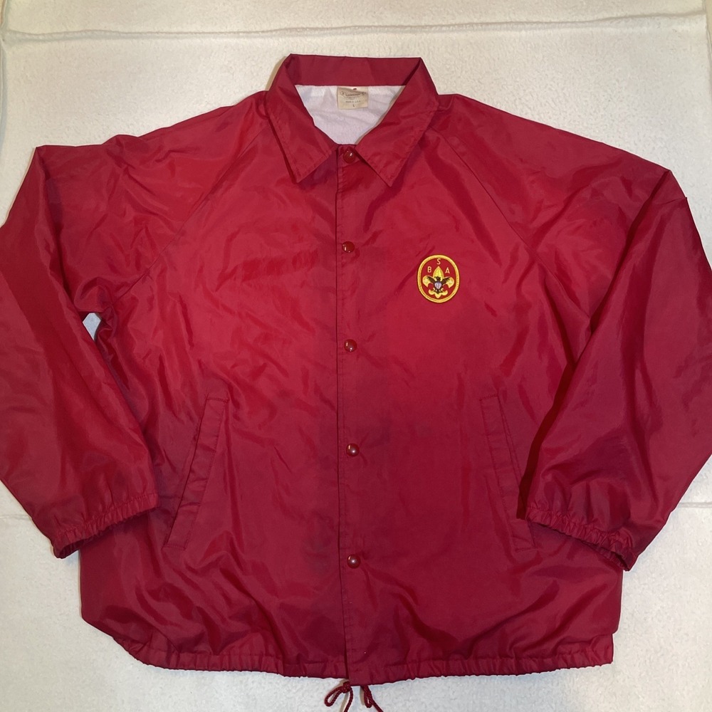 Vintage BSA Boy Scouts Of America Mens Sz L  Red Coaches Windbreaker Jacket‎ USA